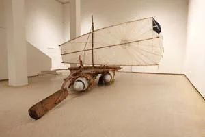 15 Narrative Journeys: Michael Stevenson at the MCA: ALTAIR ROELANTS Michael Stevenson, The Gift (detail) 2004–06, aluminium, wood, rope, bamboo, tar, World War II parachute and National Geographic magazines. Installation view, Museum of Contemporary Art, Sydney, 2011. Purchased 2007 The Queensland Government’s Gallery of Modern Art Acquisitions Fund Collection: Queensland Art Gallery, Brisbane. © the artist