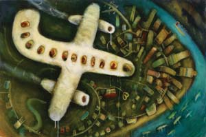 15 Bryan Bulley: the irreverent logic of untamed chaos: CAROLINE RANNERSBERGER Bali Flight over Darwin , 2010, acrylic on linen, 72 x 110cm. Collection: Museum and Art Gallery of the Northern Territory, Darwin. Photography by Regis Martin