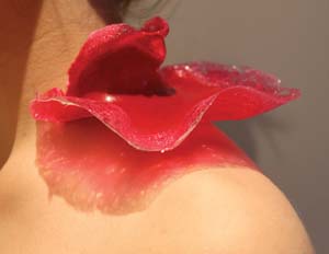 20 BioElectric Beauty: MELINDA RACKHAM Emily Crane, Micro-Nutrient Couture , 2010, made through a process involving gelatines, kappa –carrageenan (gel), water, natural flavour extracts, glyc erine, food colouring, lustres