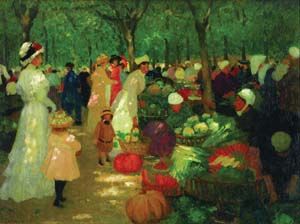 22 Art, love and life: Ethel Carrick and E. Phillips Fox: SASHA GRISHIN Ethel Carrick Fox, Market, under trees , 1919, oil on canvas, 73 x 98.5cm. PRIVATE COLLECTION. COURTESY: SOTHEBY’S AUSTRALIA