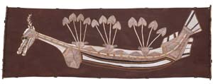 9 Bardayal ‘Lofty’ Nadjamerrek AO: JEREMY ECCLES Ngalyod The Rainbow Serpent , 1980, natural pigments on bark. Collection: Museum and Art Gallery Northern Territory. Image courtesy the Museum and Art Gallery of the Northern Territory, Darwin. IMAGES OF WORK BY BARDAYAL LOFTY NADJAMERREK AO, © THE NADJAMERREK ESTATE