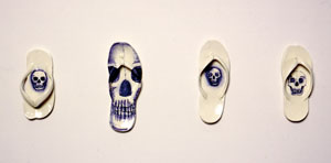 11 Sucker-punch and soul: Gerry Wedd ceramics: JULIA JONES Gerry Wedd, Thongs (detail), 2004, size 10, from Mementoes exhibition. Photography by Michal Kluvanek