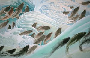 8 Scales of perception: recent Chinese painting: DENNIS COLEMAN Zhao QiuPing, Nimble Carp Towards Splendid Waves , 2004, watercolour on paper. Courtesy the artist. Photograph by Adi Pande