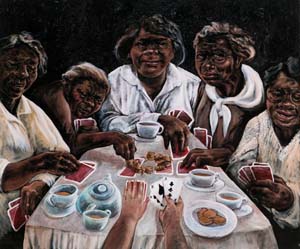 10 Strange fruit: Testimony and memory in Julie Dowling’s portraits: KATE SANDS, Melbourne Julie Dowling, Aunties with cards , 1999, synthetic polymer paint, red ochre and gold on canvas, Hyphema Collection, Perth 11 Letter: This (patronised) art life