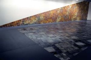 2 Over my shoulder: Nien Schwarz in Perth: ROBERT COOK Installation view of the Perth Institute of Contemporary Arts showing the work of Nien Schwarz in Over my shoulder: Requiem for rain on the wall and Woman writing a letter (to Vermeer) on the floor