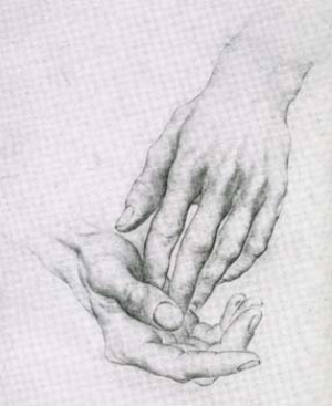 6 The Windsor Group – more than Sunday painters at Hawkesbury Regional Gallery: COURTNEY KIDD Roderick Shaw, Dick Edwards’s hands , submitted as part of the required works for the NSW Travelling Scholarship (1945), pencil on paper. Collection of Dick and Cynthia Edwards