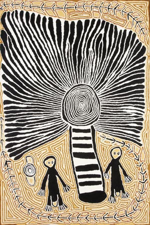 1 The National Aboriginal & Torres Strait 01. Islander Art Award, in Darwin: Yesterday, today and tomorrow: CATH BOWDLER Linda Syddick Napaltjarri, The witch doctor and the windmill, synthetic polymer paint on linen. Courtesy of the artist and MAGNT. Photo Gilbert Herrada