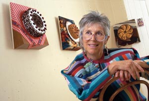 3 Artists sustaining their practice in different ways: MEREDITH HINCHLIFFE Morley Grainger with work from her exhibition Rise – cooking up character . Photo David Martinelli. Courtesy of the artist