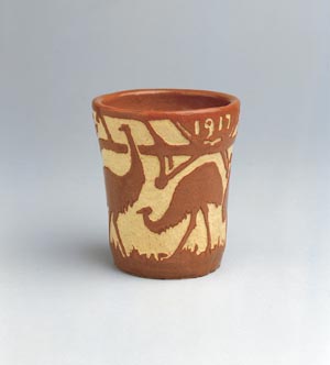 16 The most delightful thing on earth: The art of Gladys Reynell: JUDITH HEAVEN, ADELAIDE Gladys Reynell, Emu beaker, 1917, London, earthenware, sgraffito decoration. South Australian Government Grant, assisted by the Crafts Board of the Australia Council 1980, Art Gallery of South Australia, Adelaide
