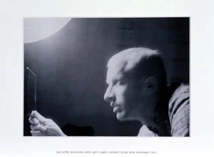 3 No direction home: New Zealand expatriates: JOHN HURRELL Billy Apple, Billy Apple bleaching with Lady Clairol Instant Crème Whip , November 1962, 1962, black and white photograph. Courtesy of Hamish McKay Gallery, Wellington