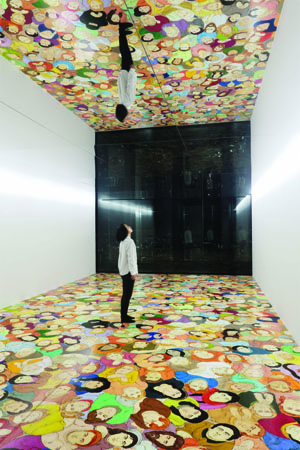 7 N. S. Harsha and Agatha Gothe-Snape in Tokyo: mori Art Museum and the Australian connection: Julie Ewington, Tokyo N. S. Harsha, Sky Gazers , 2010/17, installation view,‘ N. S. Harsha: Charming Journey’, Mori Art Museum, Tokyo, 2017; acrylic on plywood, 975.4 x 488cm; Image courtesy Mori Art Museum, Tokyo, and Victoria Miro, London; photo: Shiigi Shizune