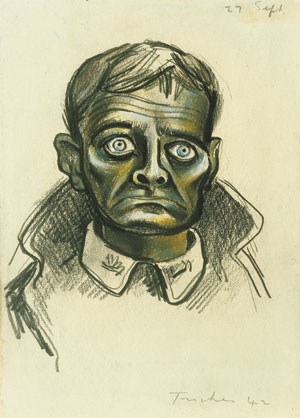8 Penetralia: Art and psychoanalysis in Melbourne 1940 – 2004: JANINE BURKE Albert Tucker, Psycho, Heidelberg Military Hospital, 27 September 1942 , 1942, carabon pencil, coloured wax crayons, brown pastel, gouache on paper. Collection of the Australian War Memorial, Canberra