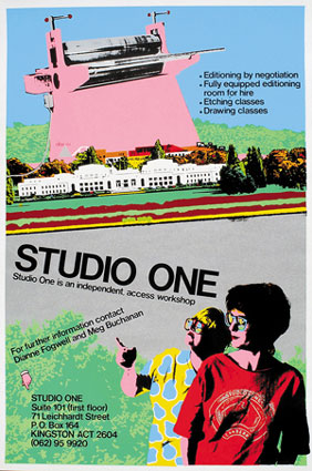 4 Out of the box: Exhibitions from the archives of the Australian Print Workshop and Studio One in Canberra: PATSY PAYNE Toni Robertson, Poster for Studio One, 1983, silkscreen print. Private collection.
