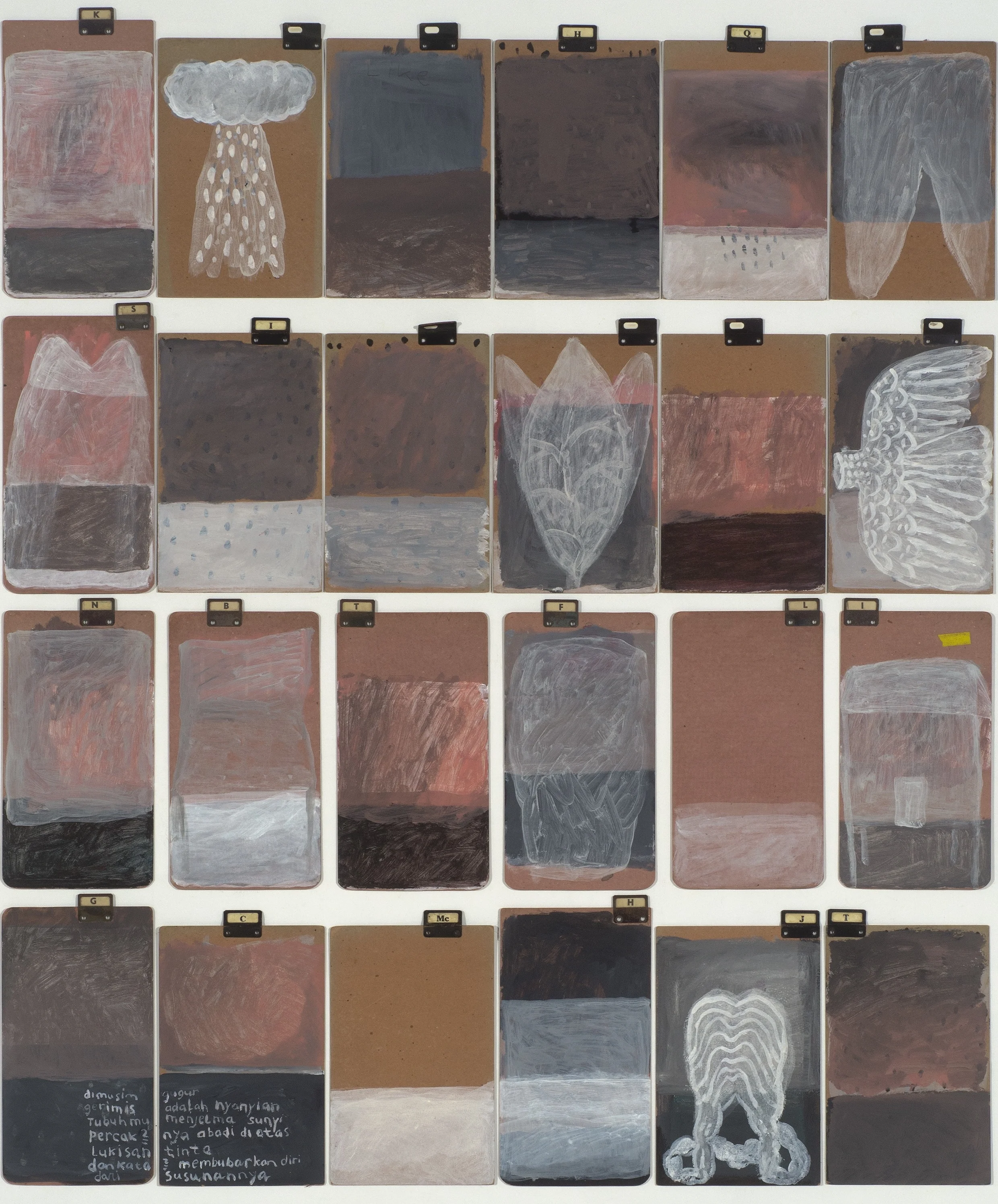 Jumaadi, Some kind of record , 2016, acrylic on 24 card index dividers, 119 x 99cm; image courtesy the artist, Watters Gallery, Sydney, and Jan Manton Art, Brisbane
