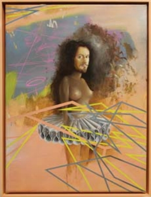 1 Peter Daverington: Shapeshifter: KIRSTEN RANN Peter Daverington, Self-portrait with Rembrandt's Tutu , oil, marker and enamel on canvas, 2011, 33 x 43cm. courtesy the artist and Arc One Gallery, Melbourne