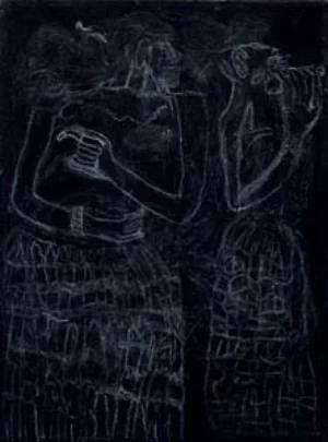 13 Without Borders: Outsider Art in an Antipodean Context: MONICA SYRETTE Alvaro Alvarez, Untitled (Two figures), 2003, pencil on canvas. Collection Arts Project Australia