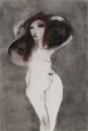 10 Figures, fugitives, and feasts: George Baldessi: PATRICK MCCAUGHEY George Baldessin, MM of Rue St Denis , 1976, charcoal and conté on paper, 120 x 80.7cm. Collection of the Estate of George Baldessin. Image courtesy Australian Galleries