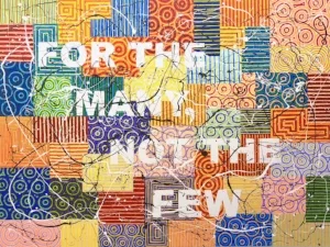 2 Notes from the field: Chloé Wolifson Richard Bell, For the many , 2018, acrylic on linen, 180 x 240cm; image courtesy the artist and Milani Gallery, Brisbane