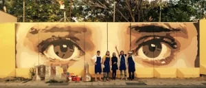 4 painting the streets of kabul: artlord’s omaid sharifi: Ally roche, Canberra ArtLords, I See You , 2015, installation view, National Directorate of Security Building, Kabul; acrylic on concrete; image courtesy Omaid Sharifi