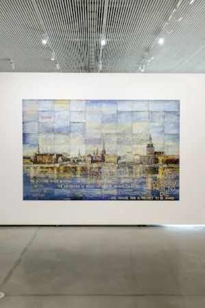 6 looking, rEADING AND THINKING: imants tillers’s ‘journey to nowhere’: jenny harper, riga Imants Tillers: Journey to Nowhere , exhibition installation view, Latvian National Museum of Art, Riga, 2018, featuring: Journey to Nowhere , 2017, acrylic, gouache on 90 canvas boards, 228.5 x 355cm; courtesy the artist and Roslyn Oxley9 Gallery, Sydney; photo: Otto Strazd