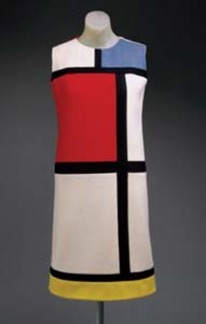 1 Fashion and Art: Critical Crossovers: ADAM GECZY & VICKI KARAMINAS YVES SAINT LAURENT, ‘ MONDRIAN’ DAY DRESS , AUTUMN 1965, wool jersey in color blocks of white, red, blue, black, and yellow. Gift of Mrs. William Rand, 1969. Collection: Metropolitan Museum of Art, New York. Image courtesy Metropolitan Museum of Art