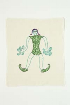 11 Unleashed: the uncensored world of blogging with Tracey Clement: NAOMI GALL Tracey Clement, Gecko Girl , embroidery on Irish linen, framed 35 x 35cm, 2010, based on an original drawing from c. early-mid 1970s made by Clement and her father Rob. Photograph by Richard Glover
