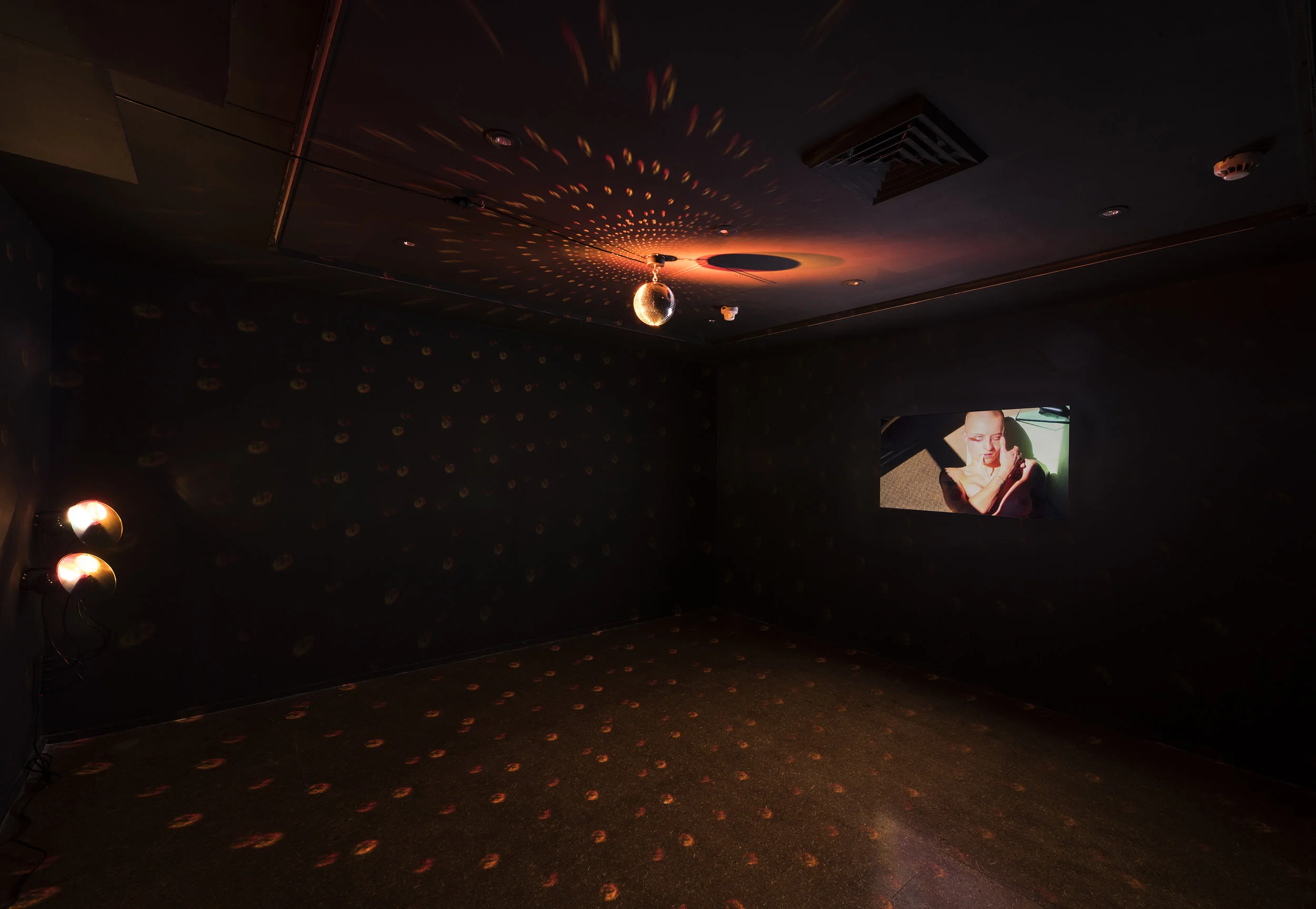 Jordana Bragg, Enthusiastic Valentine, 2019, installation view, ‘Tainted Love’, Canberra Contemporary Art Space (CCAS), 2019; HD video, mirror ball and disco lighting, 3:30 mins duration; courtesy the artist and CCAS, Canberra; photo: Brenton McGeachie