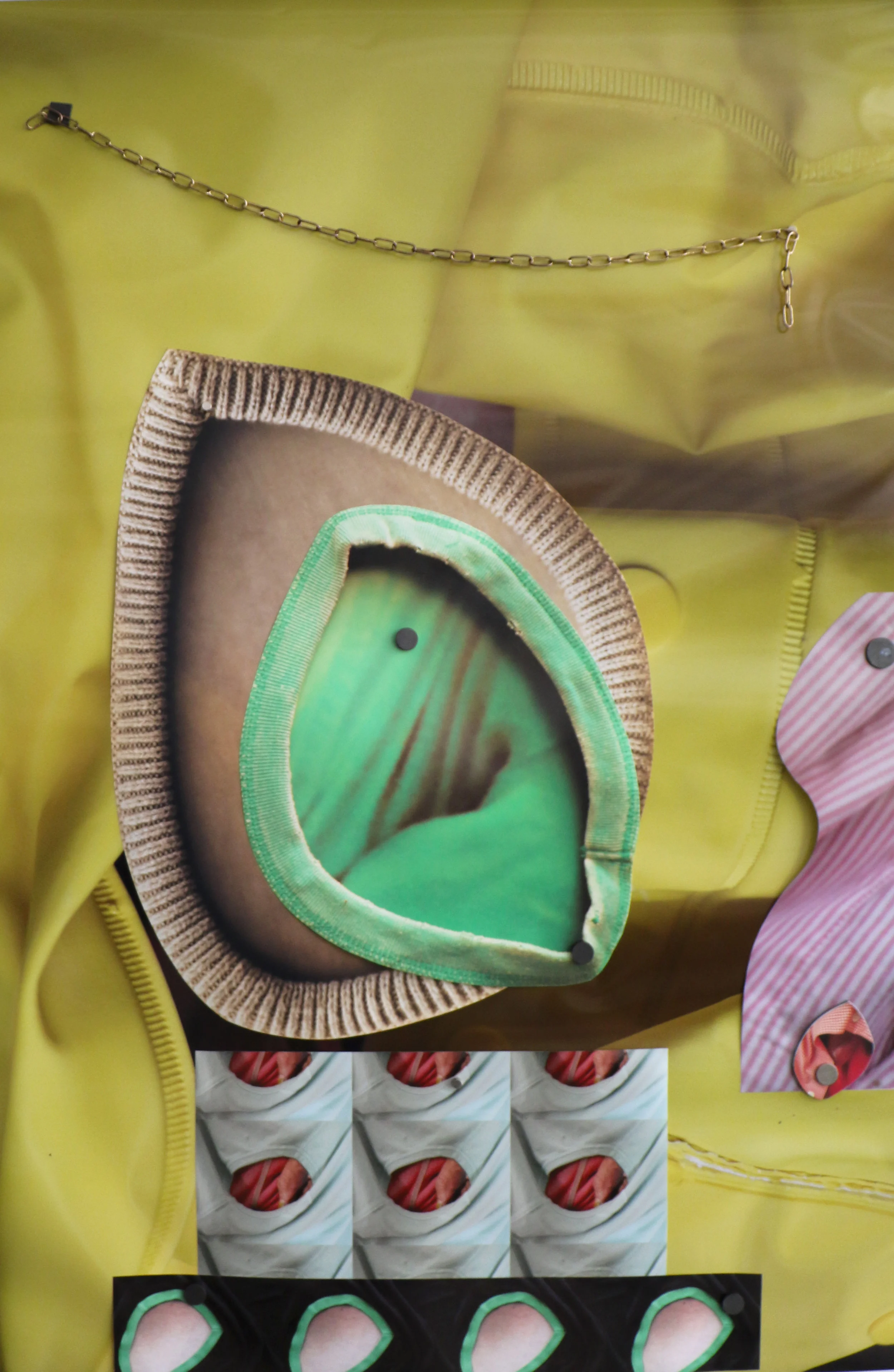 2 Notes from the field: Chloé Wolifson Oliver King, My initials are o.k. , 2019, digital print on acrylic and mixed media, 116 x 78cm; courtesy the artist and Paulnache, Gisborne