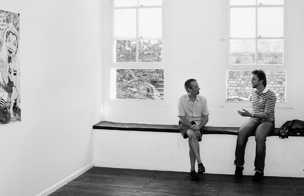 10 stupid little dreamer: a short history of mop projects 2003-2016: daniel mudie cunningham,  sydney    George Adams and Daniel Mudie Cunningham before the opening of ‘Dress Code’, 17 February 2005; photo: Ron Adams