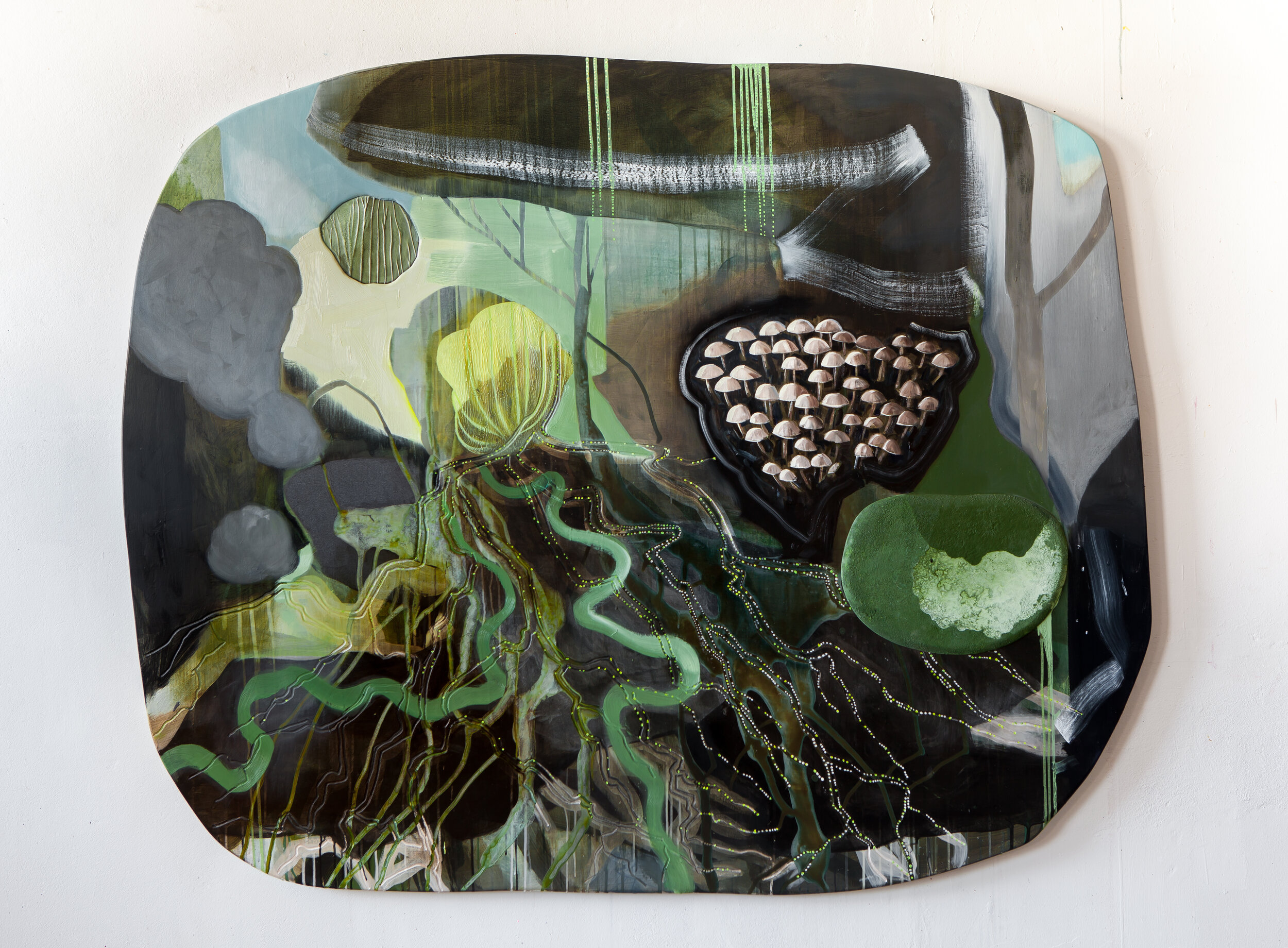 9 experiencing vegetal ontology: emma walker at lismore regional gallery; Moya costello,  lismore    Emma Walker,  Dark Sublime , 2019, oil and mixed media on carved board,146 x 178cm (approx.); image courtesy the artist and Arthouse Gallery, Sydney; photo: Michelle Eabrys
