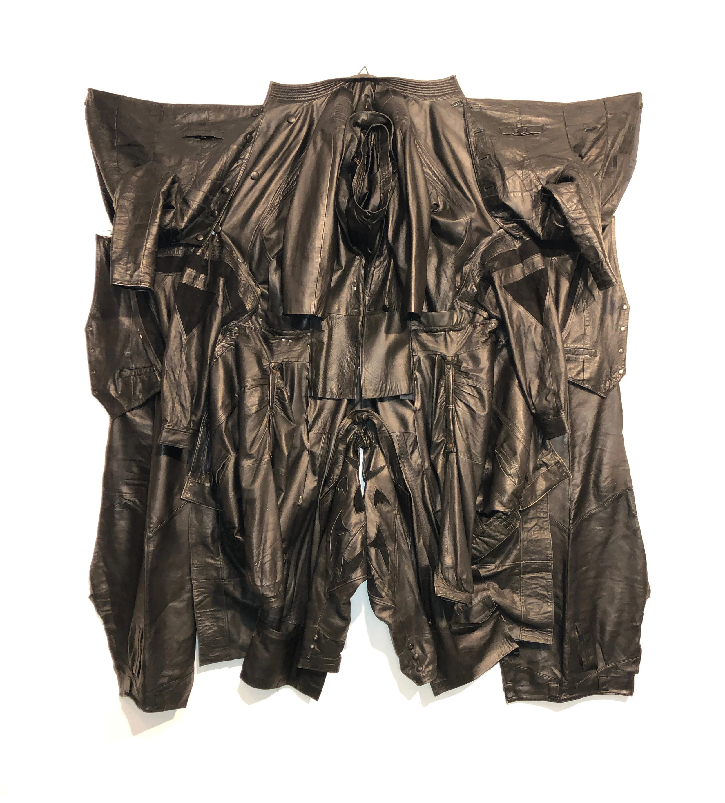 10 sarah contos: chthonic fantasies; wes hill   Sarah Contos,  Voltron 1 (Black) , 2019, leather, thread (work in progress); image courtesy the artist