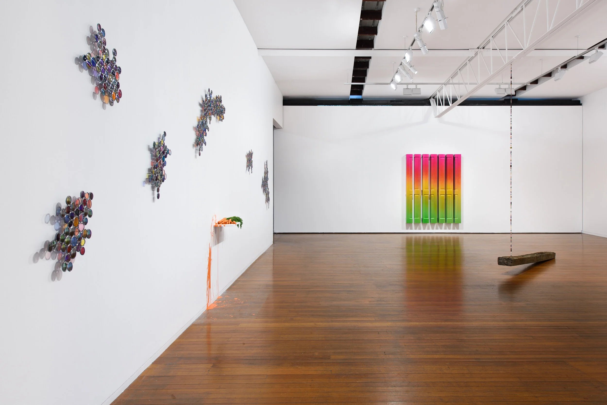 Jim Lambie: Wild Is The Wind , exhibition installation view, Roslyn Oxley9 Gallery, Sydney; image courtesy Roslyn Oxley9 Gallery, Sydney; photo: Luis Power