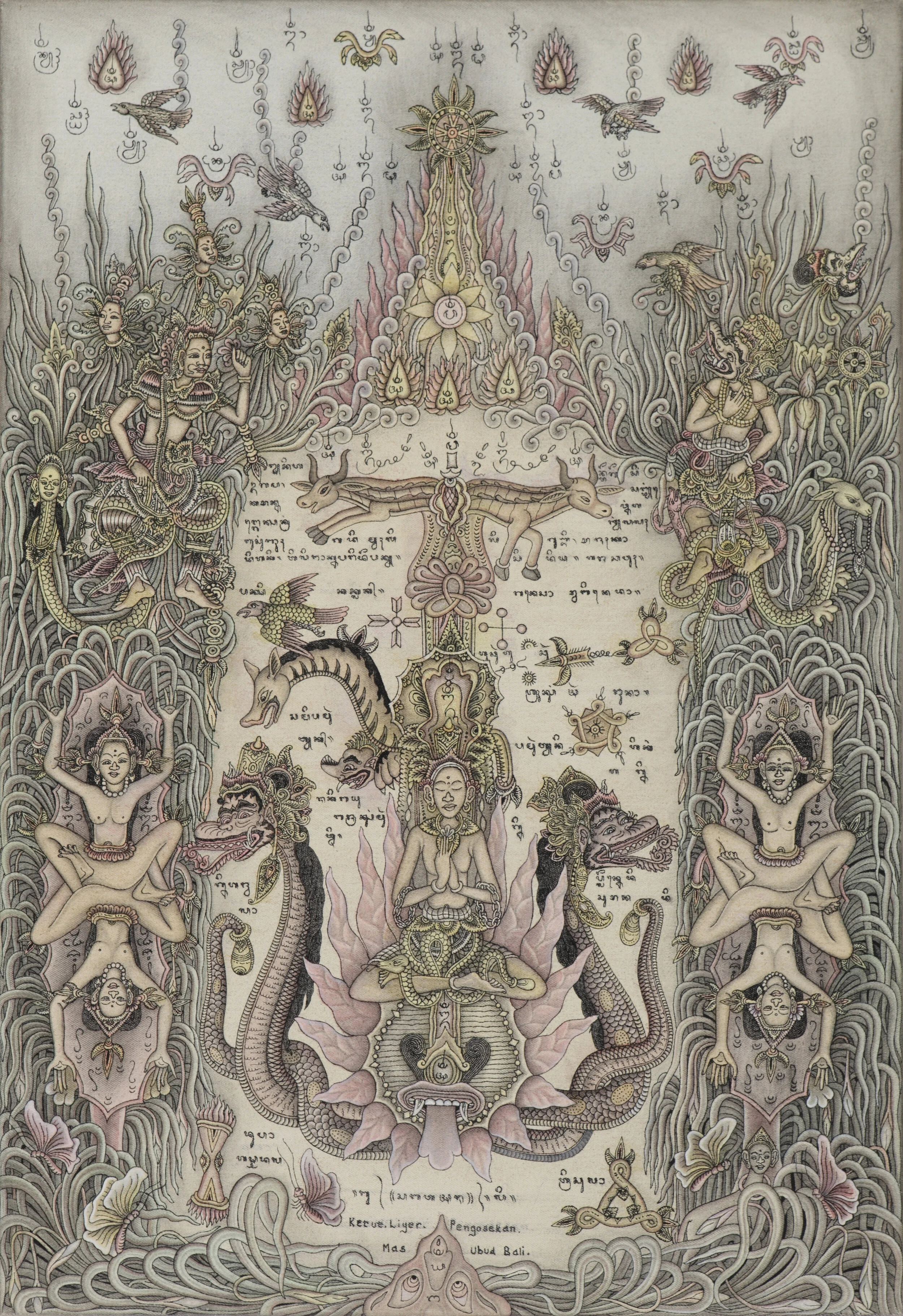 11 imbued with  taksu : balinese art in darwin: kellie joswig,  darwin    I Ketut Liyer,  Tunggu Taksu (Awaiting Taksu) , c. 1995, Chinese ink and acrylic on canvas, 98 x 67cm; Charles Darwin University Art Collection, Darwin, donated by Mary Hill and family in memory of Chris Hill, a lover of Balinese art, 2016