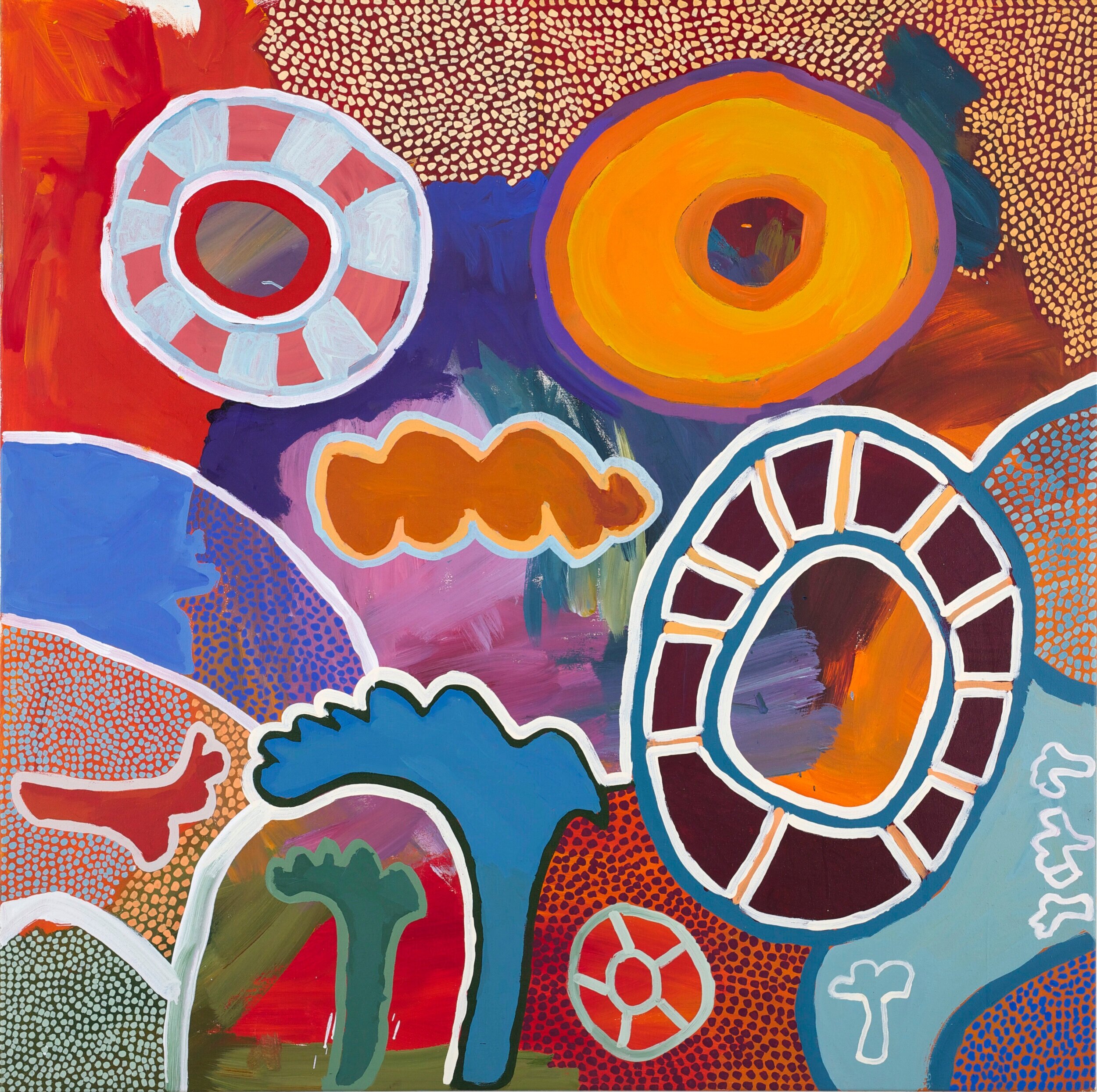  Linda Puna,  Ngayuku Ngura (My Home) , 2020, acrylic on linen, 152 x 152cm; courtesy the artist and Mimili Maku Arts 