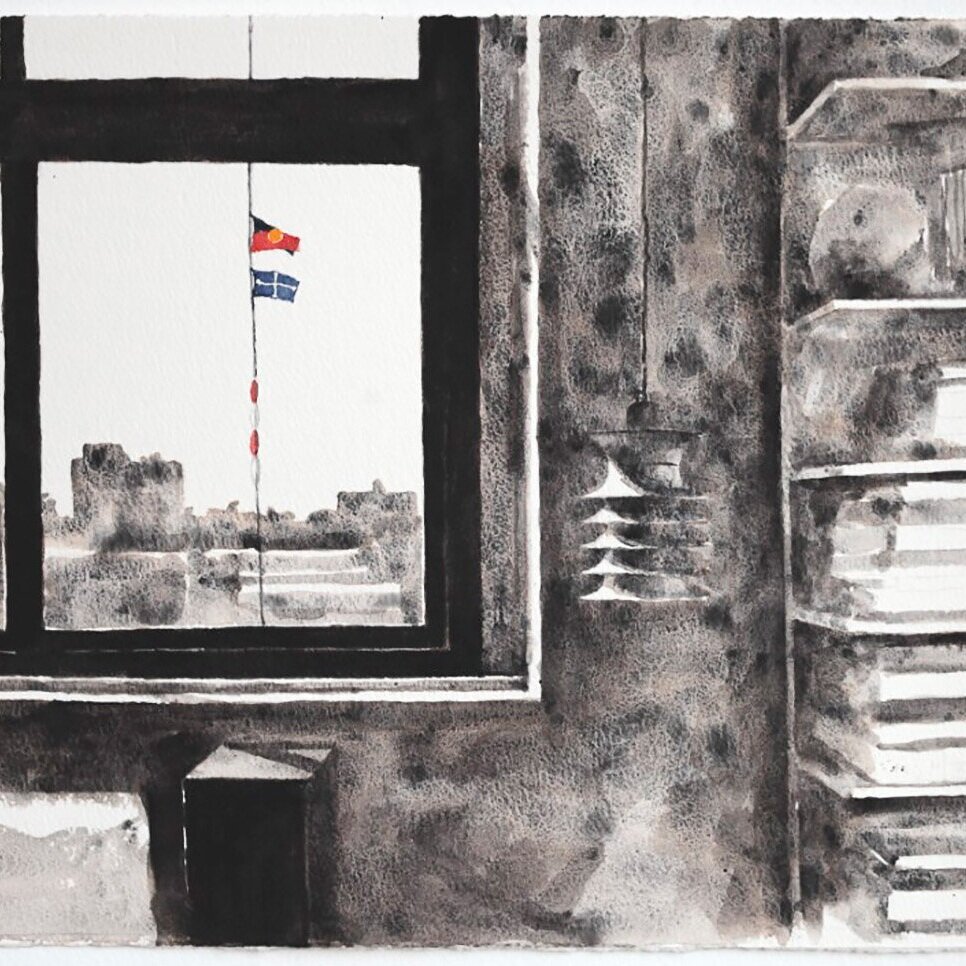 Jude Rae,  Out my window 1 , 2020, graphite and watercolour on Saunders Waterford rough paper, 37.5 x 55.5cm; courtesy and © the artist 