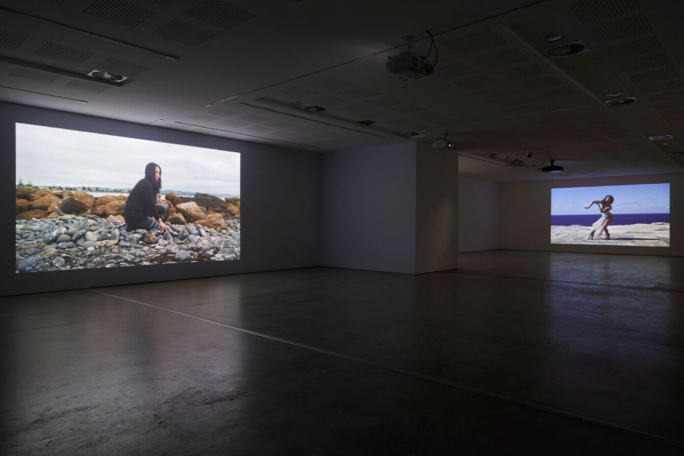   Wansolwara: One Salt Water , exhibition installation view,&nbsp;UNSW Galleries, Sydney, 2020&nbsp;with (from left):&nbsp;asinnajaq,&nbsp; Rock Piece (Ahuriri) , 2018; Amrita&nbsp;Hepi,&nbsp; A Body of Work (At&nbsp;The&nbsp;End Of The Earth) (Jahra