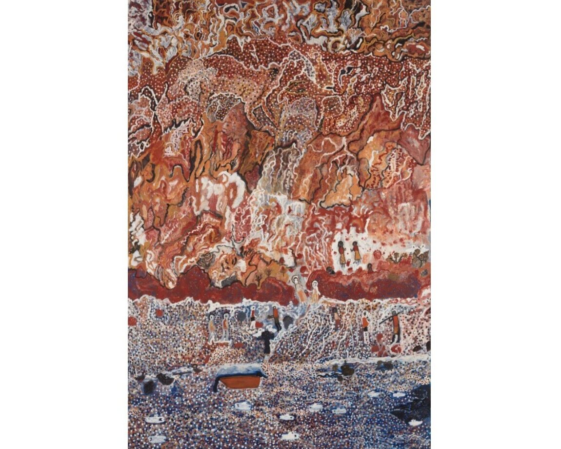  Mavis Ngallametta,  Ikalath #10 , 2012, natural ochres and charcoal with acrylic binder on linen, 298.5 x 200.5cm; © The estate of Mavis Ngallametta; photo: Jenni Carter 