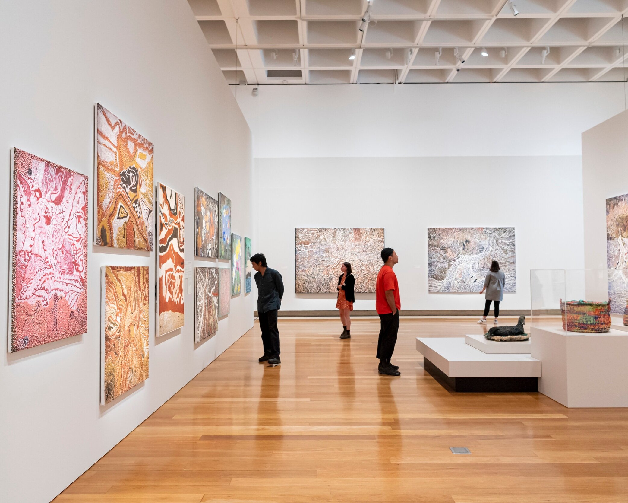   Mavis Ngallametta: Show Me the Way to Go Home , exhibition installation view, Queensland Art Gallery, Brisbane, 2020; photo: Chloë Callistemon, QAGOMA 