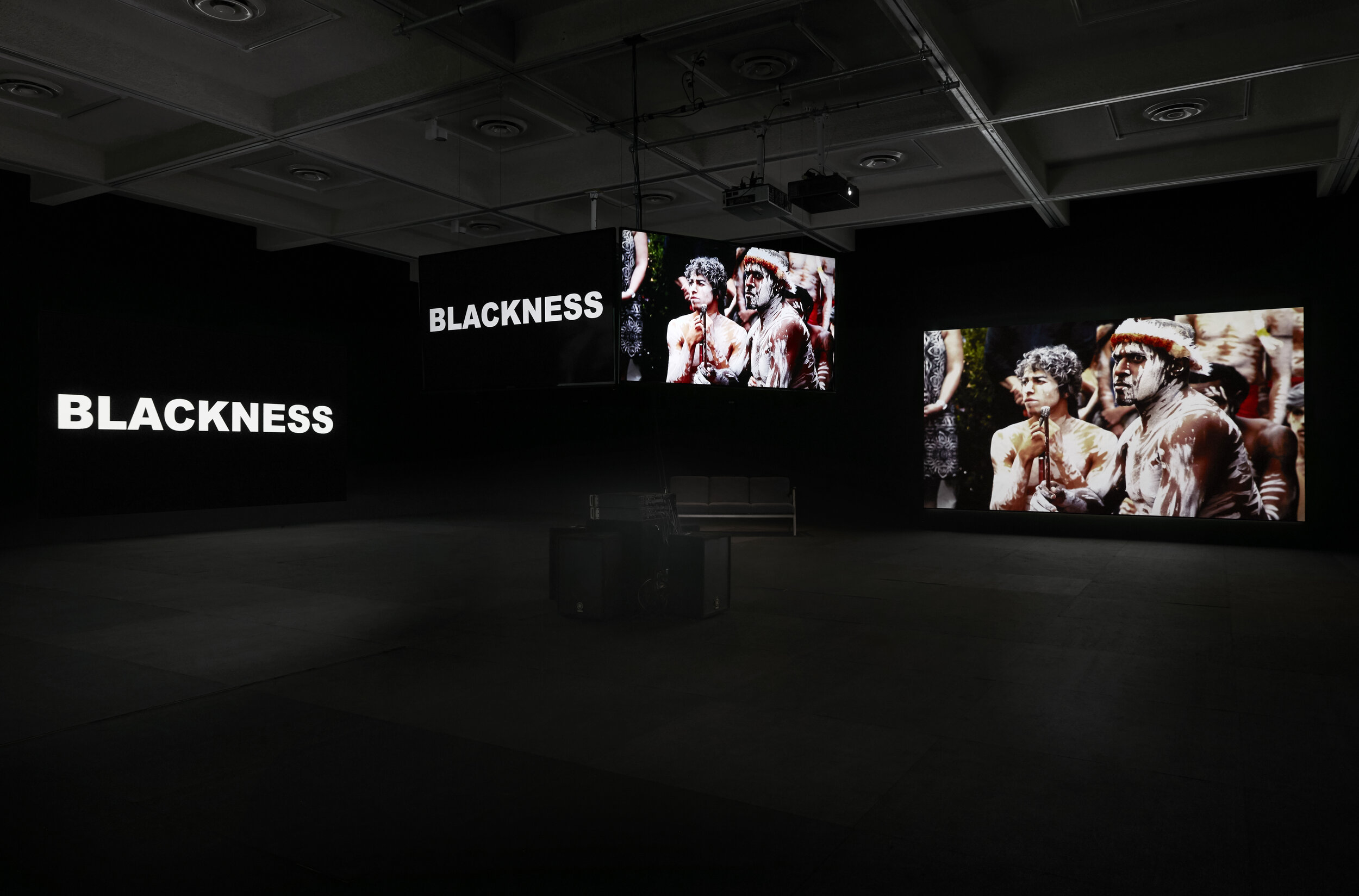  Barbara McGrady (with John Janson-Moore),  Ngiyaningy Maran Yaliwaunga Ngaara-li (Our Ancestors Are Always Watching) , exhibition installation view, Campbelltown Arts Centre, Sydney, 2020; courtesy the artist; photo: Zan Wimberley 