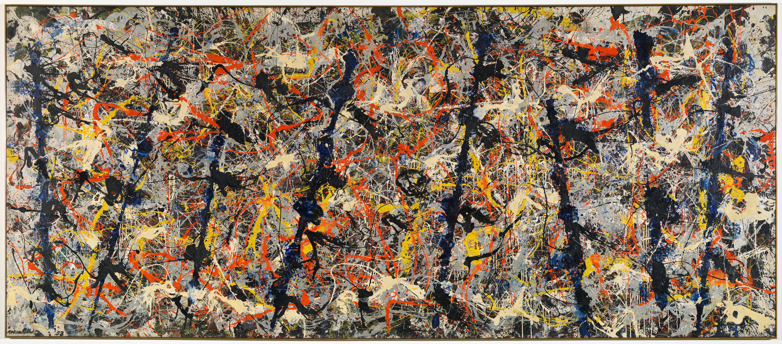  Jackson Pollock,&nbsp; Blue poles , 1952, enamel and aluminium paint with glass on canvas, 212.1 x 488.9cm;&nbsp;National Gallery of Australia, Canberra, purchased 1973; © Pollock-Krasner Foundation, ARS/Copyright Agency 