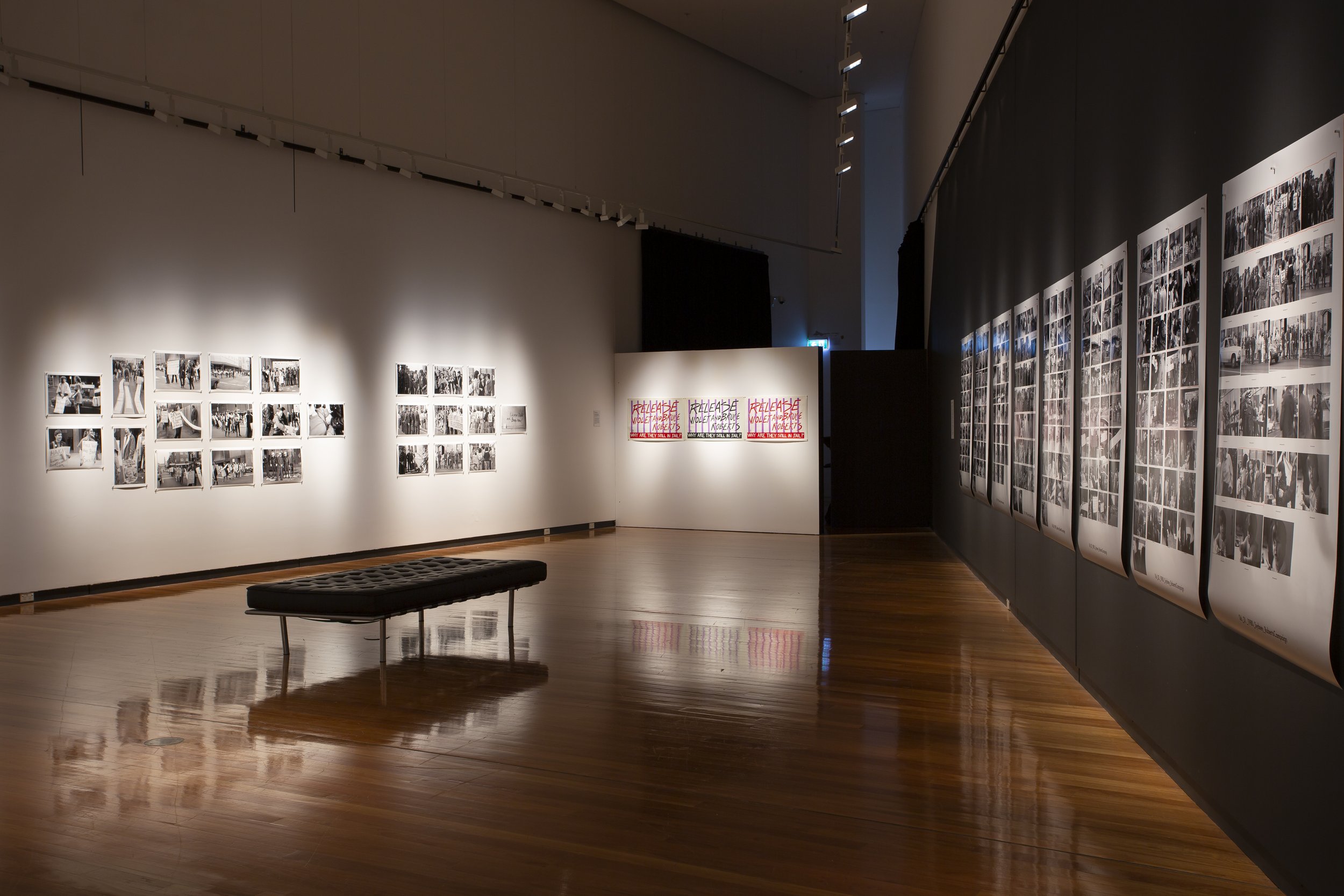   Helen Grace and Julie Ewington: Justice for Violet and Bruce , exhibition installation view, Wagga Wagga Art Gallery, 2022; photo: Tayla Martin 