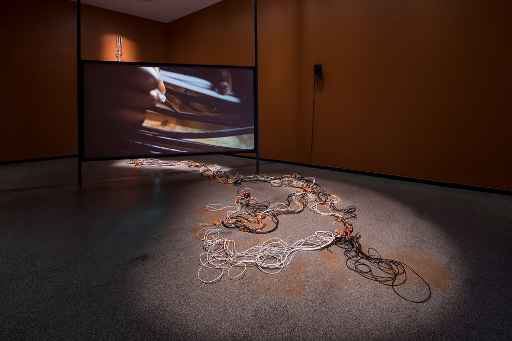  Mimi Onuoha,  These networks in our skin , 2021, installation view, ‘Data Relations’, ACCA, Naarm/Melbourne; courtesy the artist; photo: Andrew Curtis 