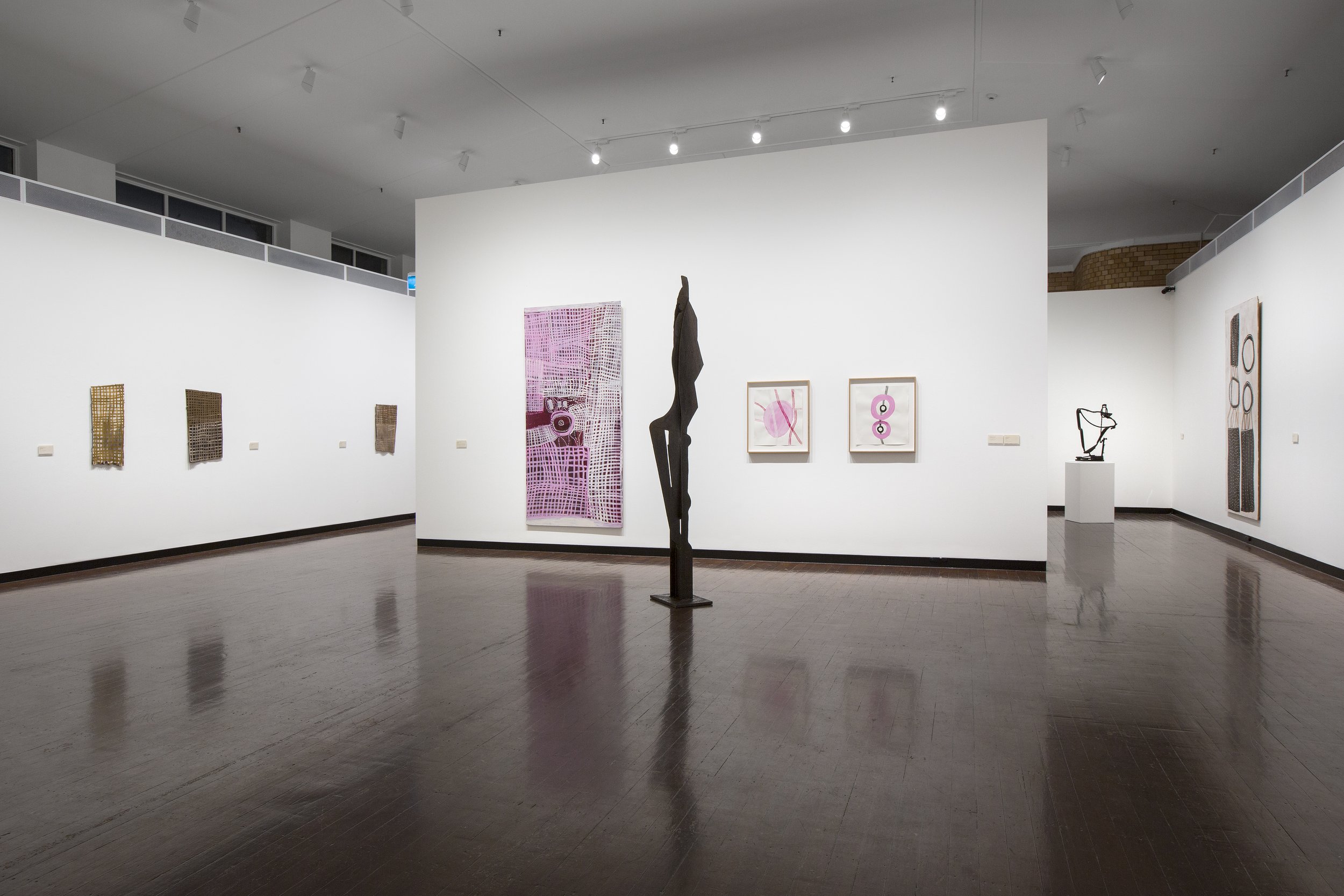 FLUENT: Nonggirrnga Marawili and Leo Loomans , exhibition installation view, Drill Hall Gallery, Kamberri/Canberra, 2023; photo: David Paterson