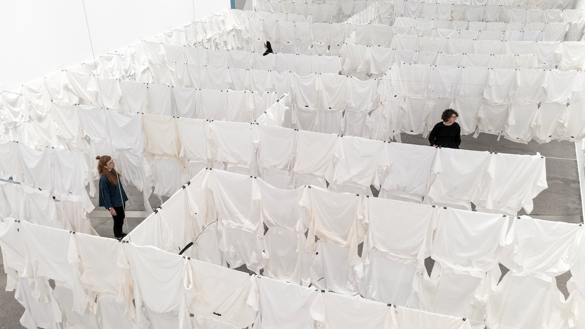  James Nguyen and Budi Sudarto,  White shirt installation , 2023, installation view, ‘James Nguyen: Open Glossary’, Australian Centre for Contemporary Art, Naarm/Melbourne; courtesy the artists; photo: Andrew Curtis 
