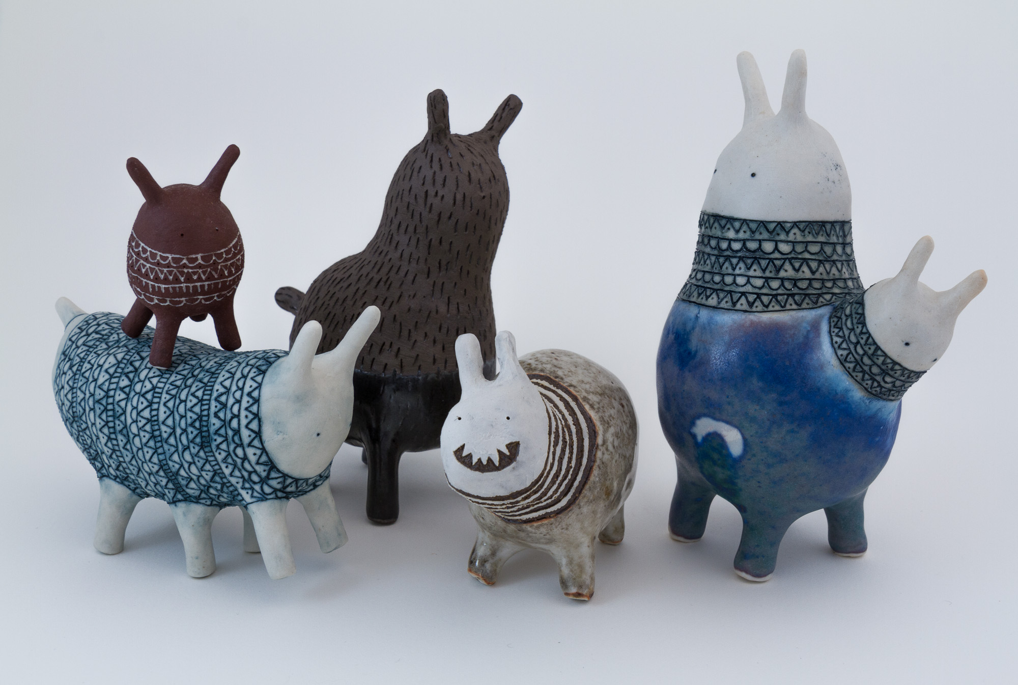 Some of the characters exhibited in "From Whence We Came" at Giant Robot Gallery in 2016.