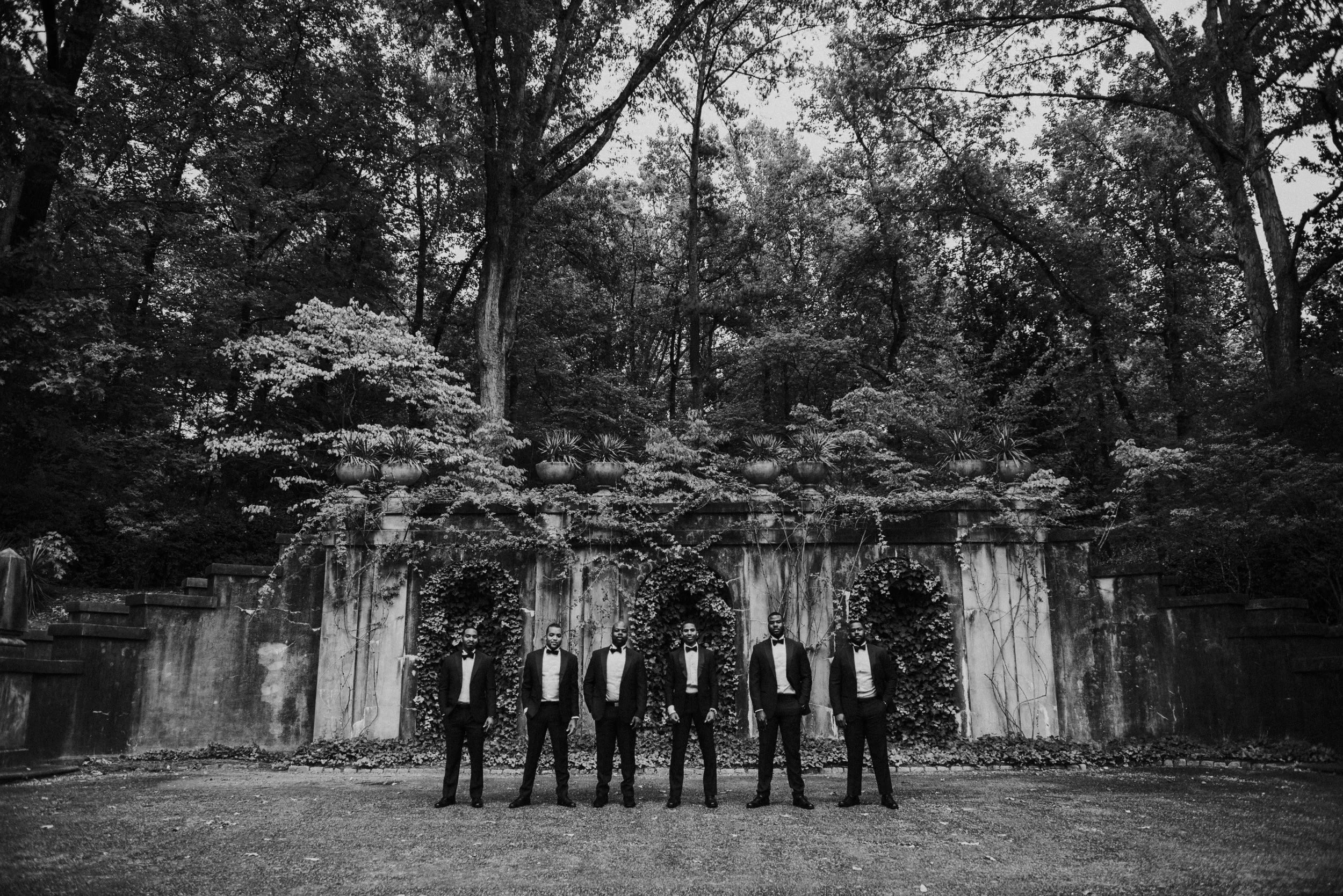 Groomsmen outside of Swan House in Atlanta, GA