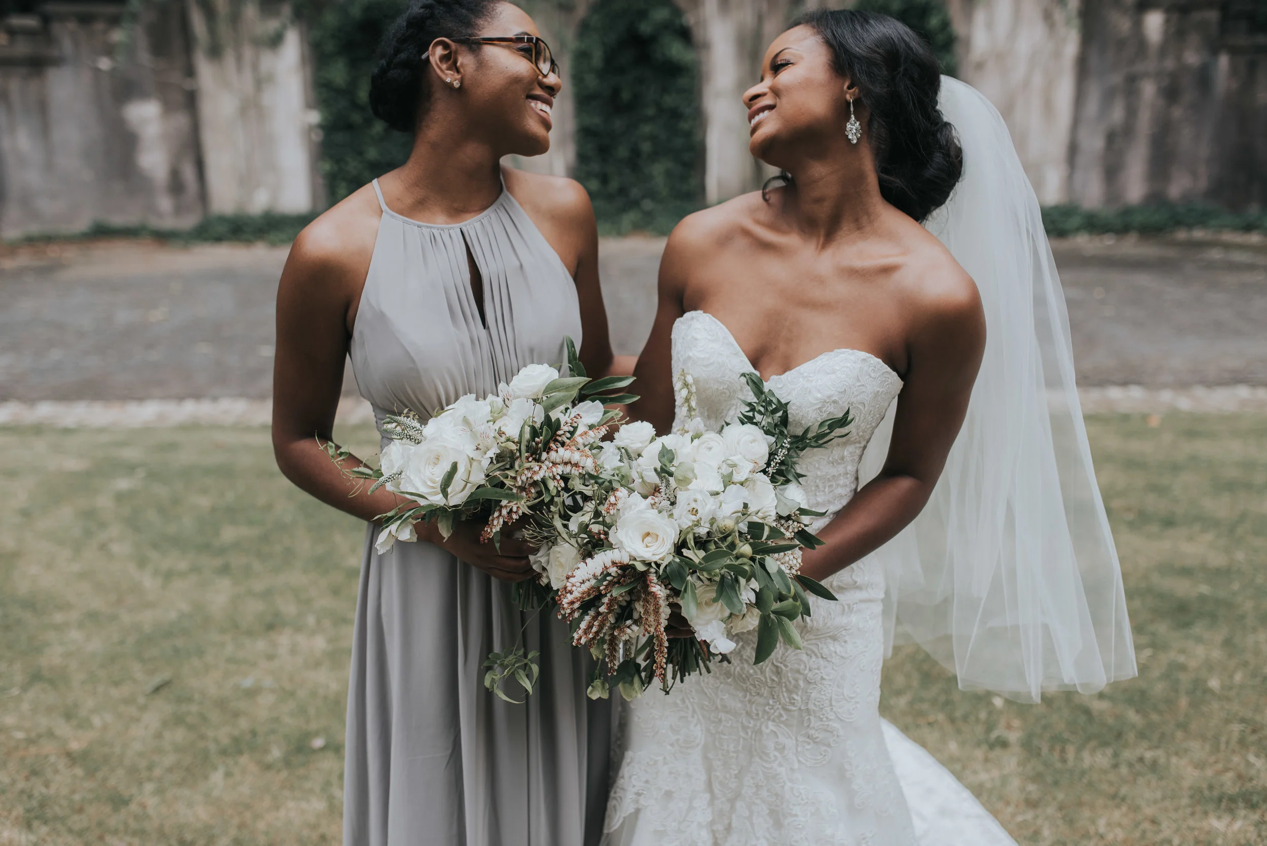 Bride and bridesmaid at Swan House in Atlanta, GA