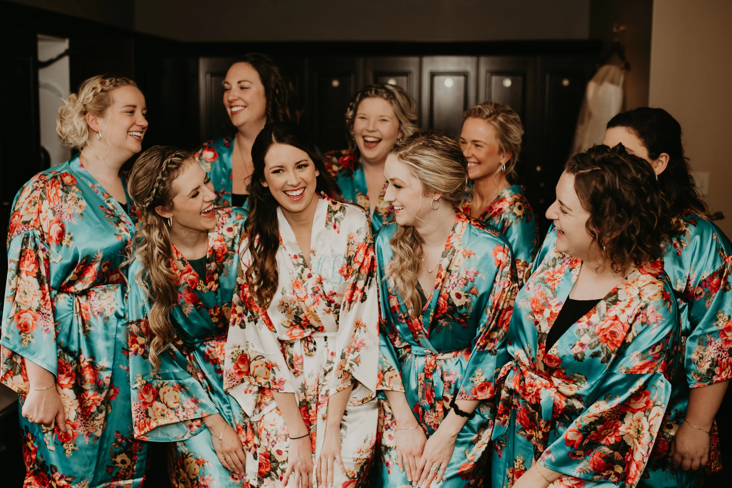 Bridamaids in silk floral robes