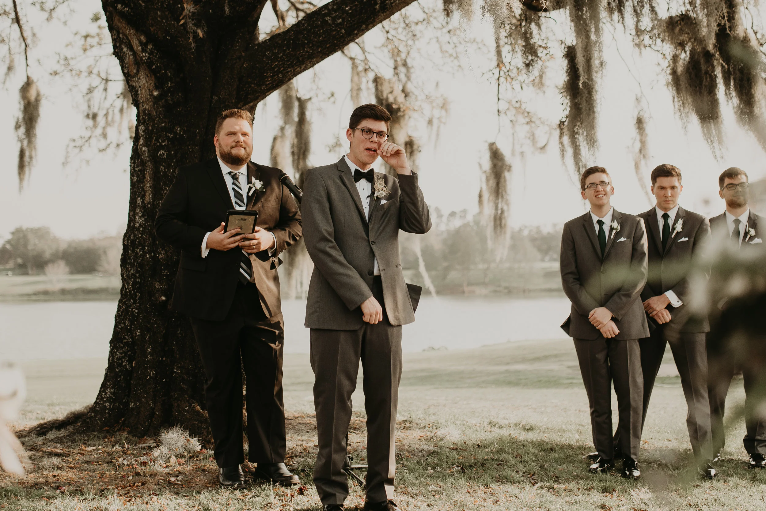 Groom's reaction to bride walking down the aisle at MetroWest Golf Club