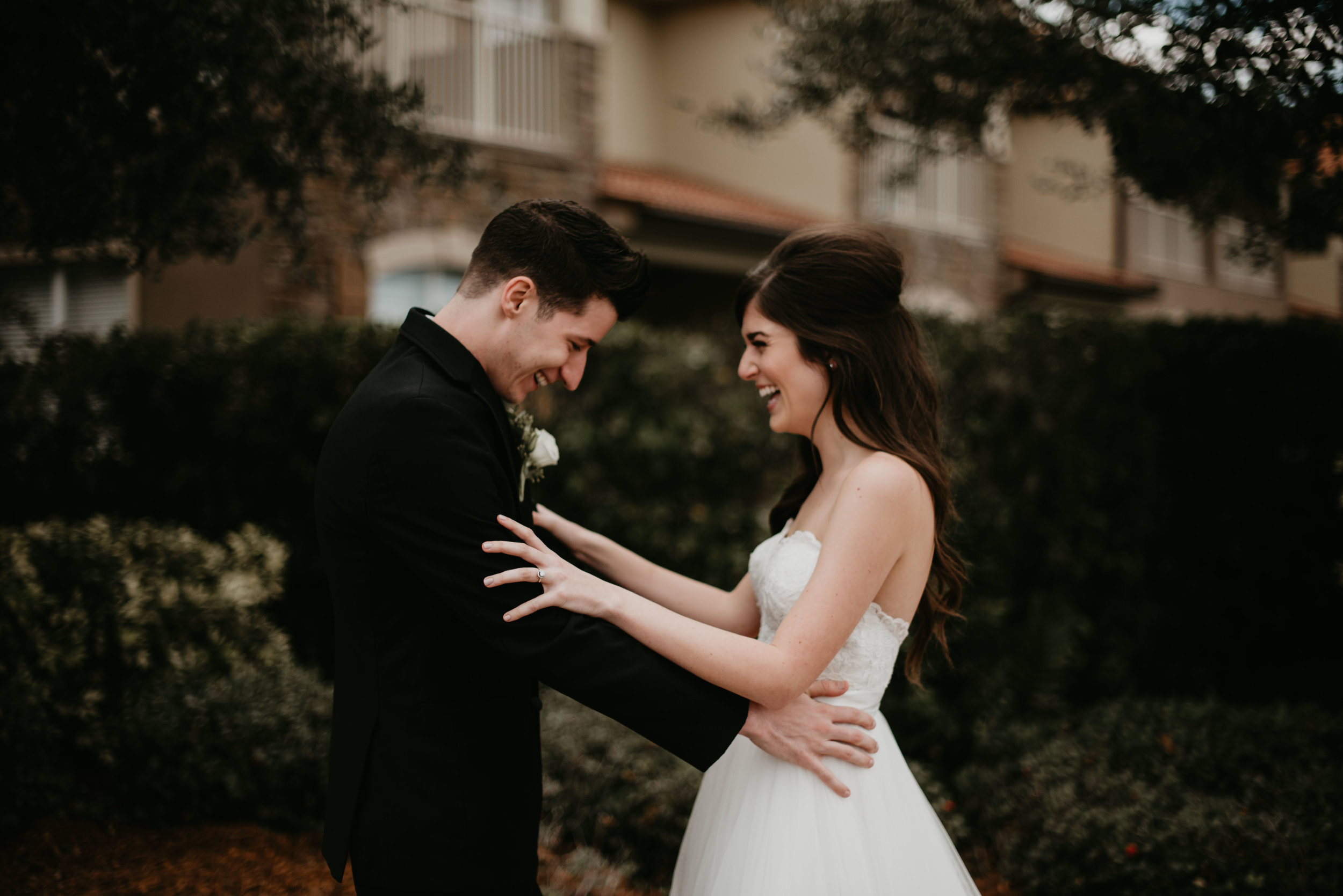 Bride and groom first look at Eagle Creek Golf Club wedding